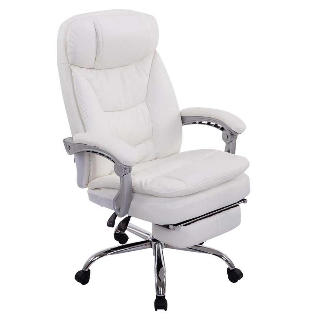 DEMO# Sillón de Oficina AUSTIN PIEL, Reclinable, Reposapiés Extensible, en color Blanco