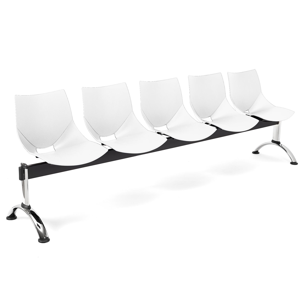 Bancada 5 Asientos AMIR, Estructura Metal, en Plástico Blanco