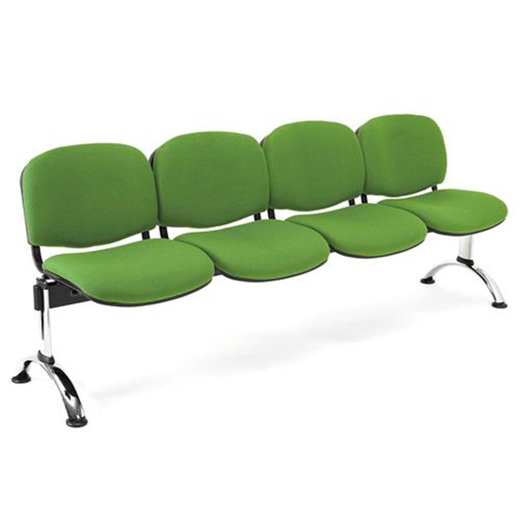 Bancada 4 Asientos MOBY BASE, Estructura Metal, Gran Acolchado, Tela Verde Lima