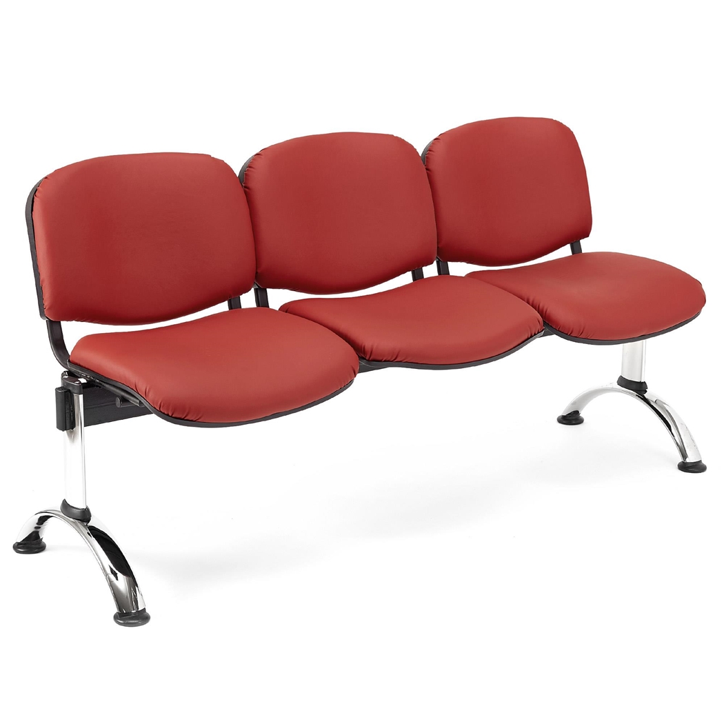 Bancada 3 Asientos MOBY PIEL, Estructura Metal, Gran Acolchado, Rojo