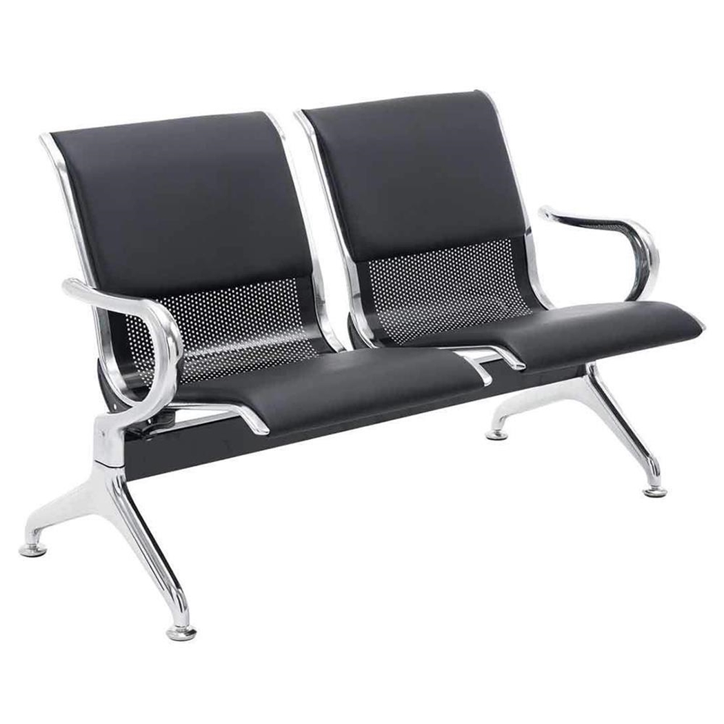 Bancada 2 Asientos AUREA, Estructura Metal, Asiento en Metal Negro y Piel Negra