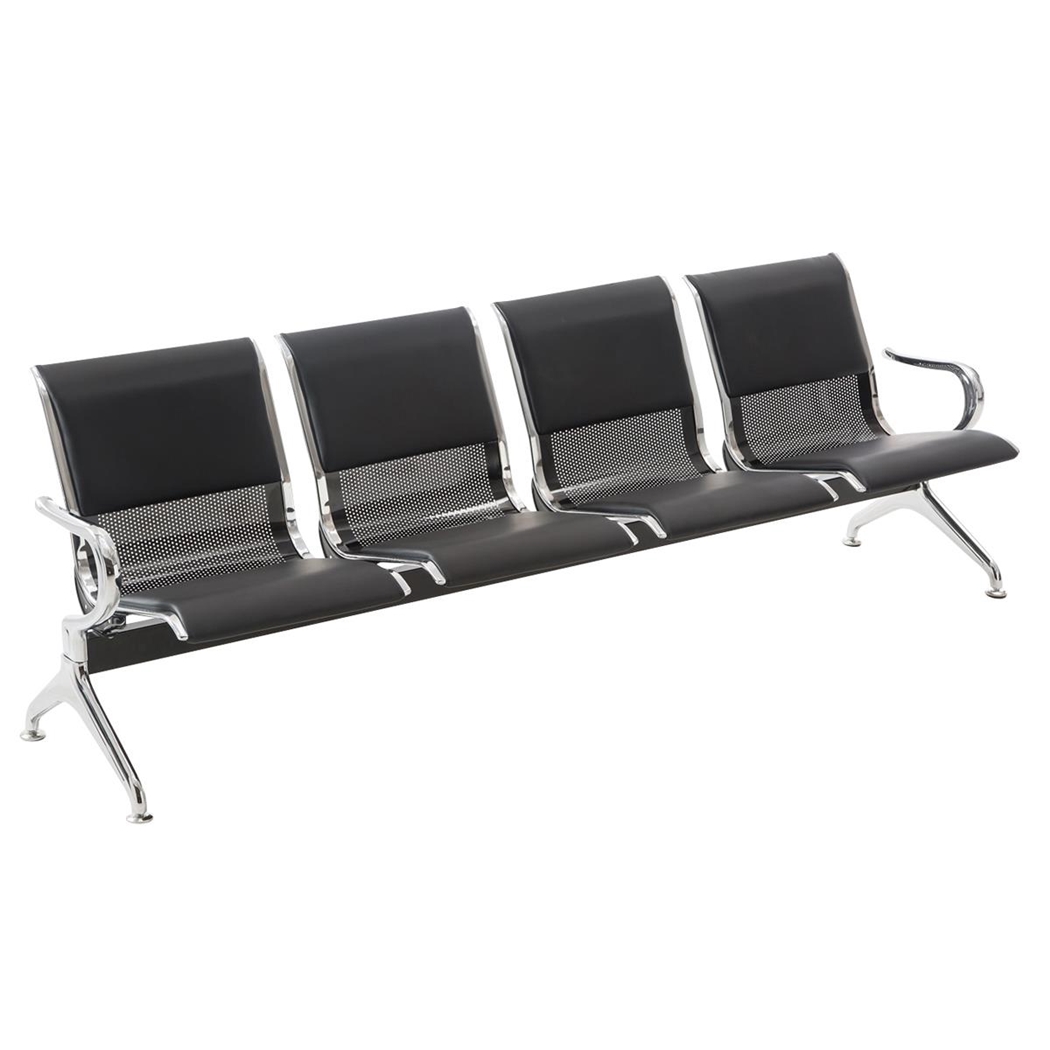 Bancada 4 Asientos AUREA, Estructura Metal, Asiento en Metal Negro y Piel Negra