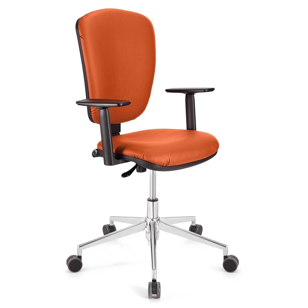 Silla de Oficina CALIPSO PRO PIEL, Respaldo y Brazos Ajustables, Base Metálica, En Naranja