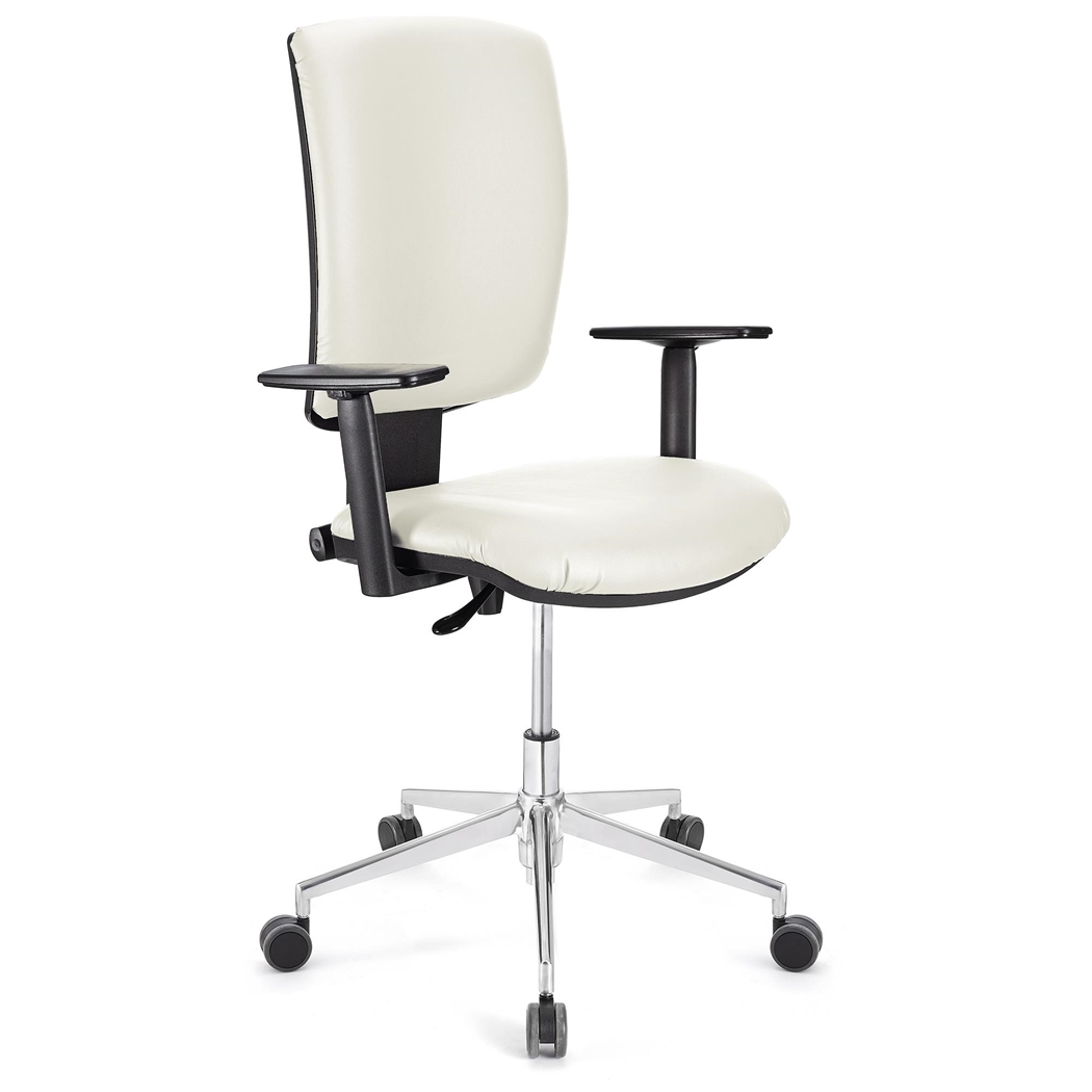 Silla de Oficina ATLAS PRO PIEL, Respaldo y Brazos Ajustables, Base Metálica, En Blanco