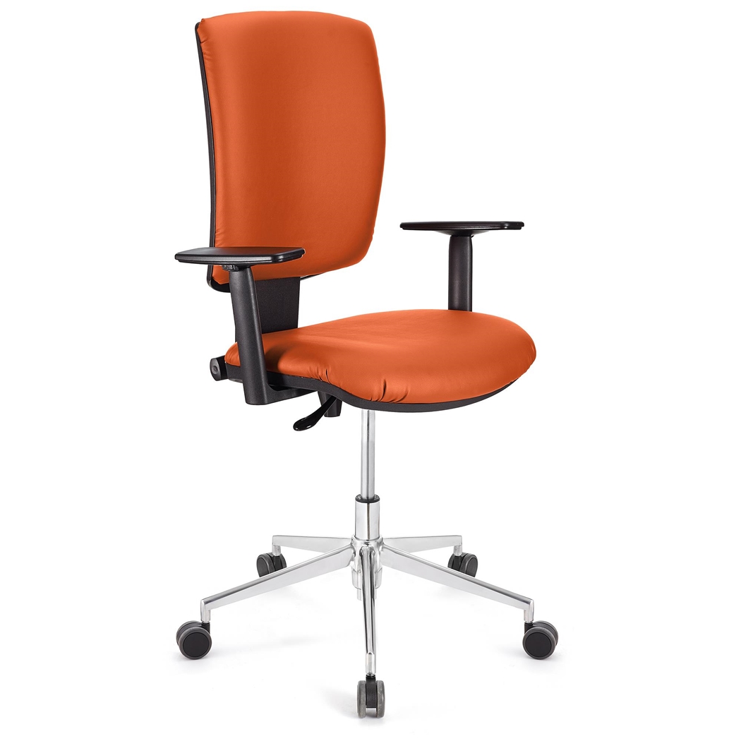 Silla de Oficina ATLAS PRO PIEL, Respaldo y Brazos Ajustables, Base Metálica, En Naranja