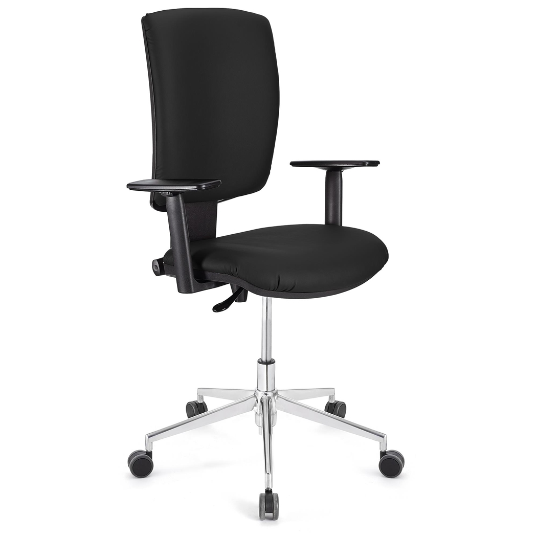 Silla de Oficina ATLAS PRO PIEL, Respaldo y Brazos Ajustables, Base Metálica, En Negro