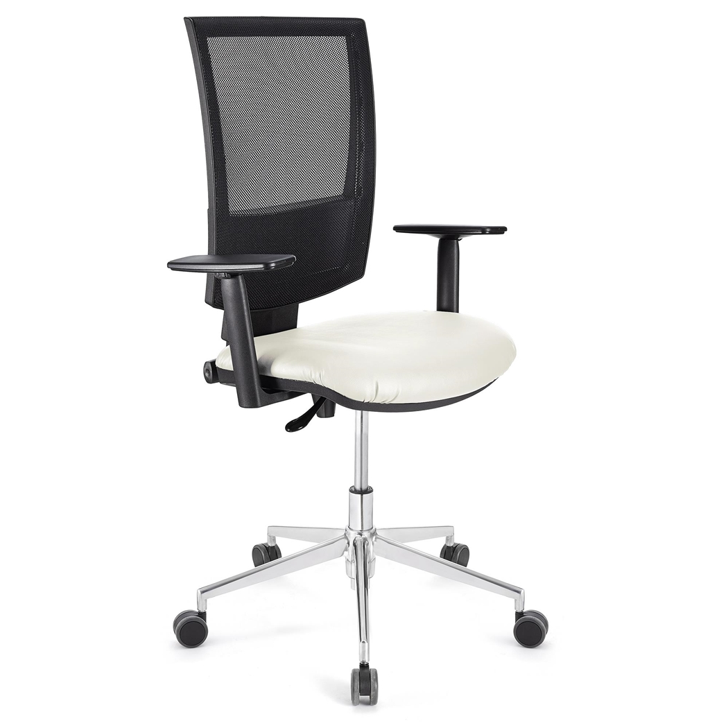 Silla de Oficina PANDORA PRO PIEL, Brazos Ajustables, Base Metálica, Gran acolchado, Blanco