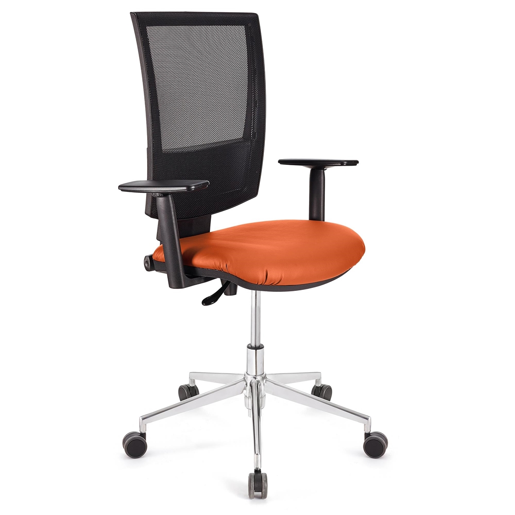 Silla de Oficina PANDORA PRO PIEL, Brazos Ajustables, Base Metálica, Gran acolchado, Naranja