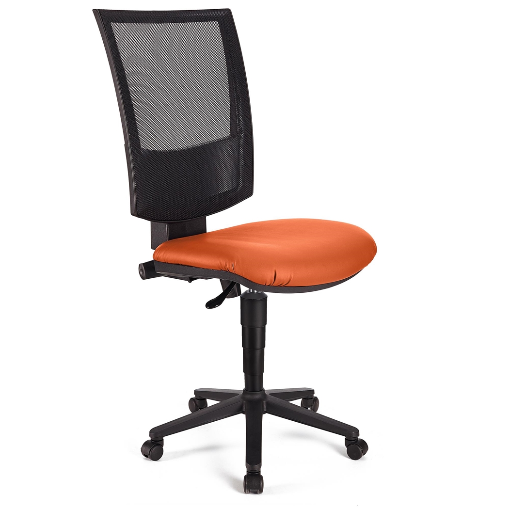 Silla de Oficina PANDORA SIN BRAZOS PIEL, Respaldo Ajustable en Malla, Gran Acolchado, Naranja