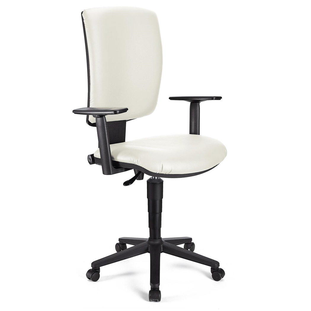 Silla de Oficina ATLAS PLUS PIEL, Respaldo y Brazos Ajustables, Gran Acolchado, En Blanco