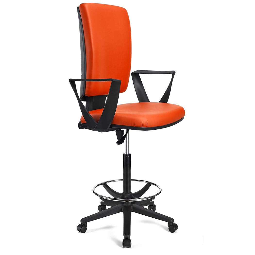 Taburete de Oficina ATLAS PIEL, Respaldo Ajustable, Gran Acolchado, En Naranja