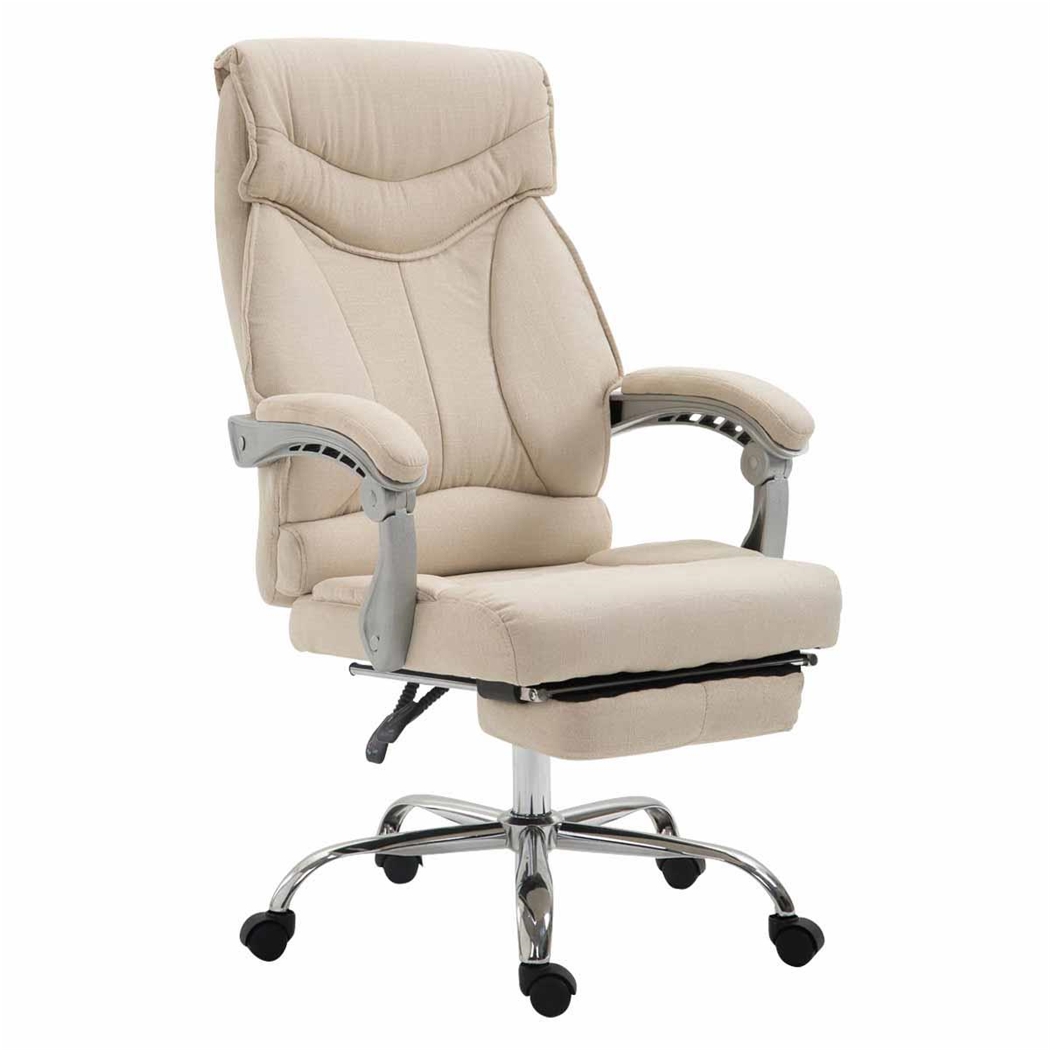 Sillón de Oficina OREGON TELA, Reposapiés Extensible, Gran Acolchado, en Crema
