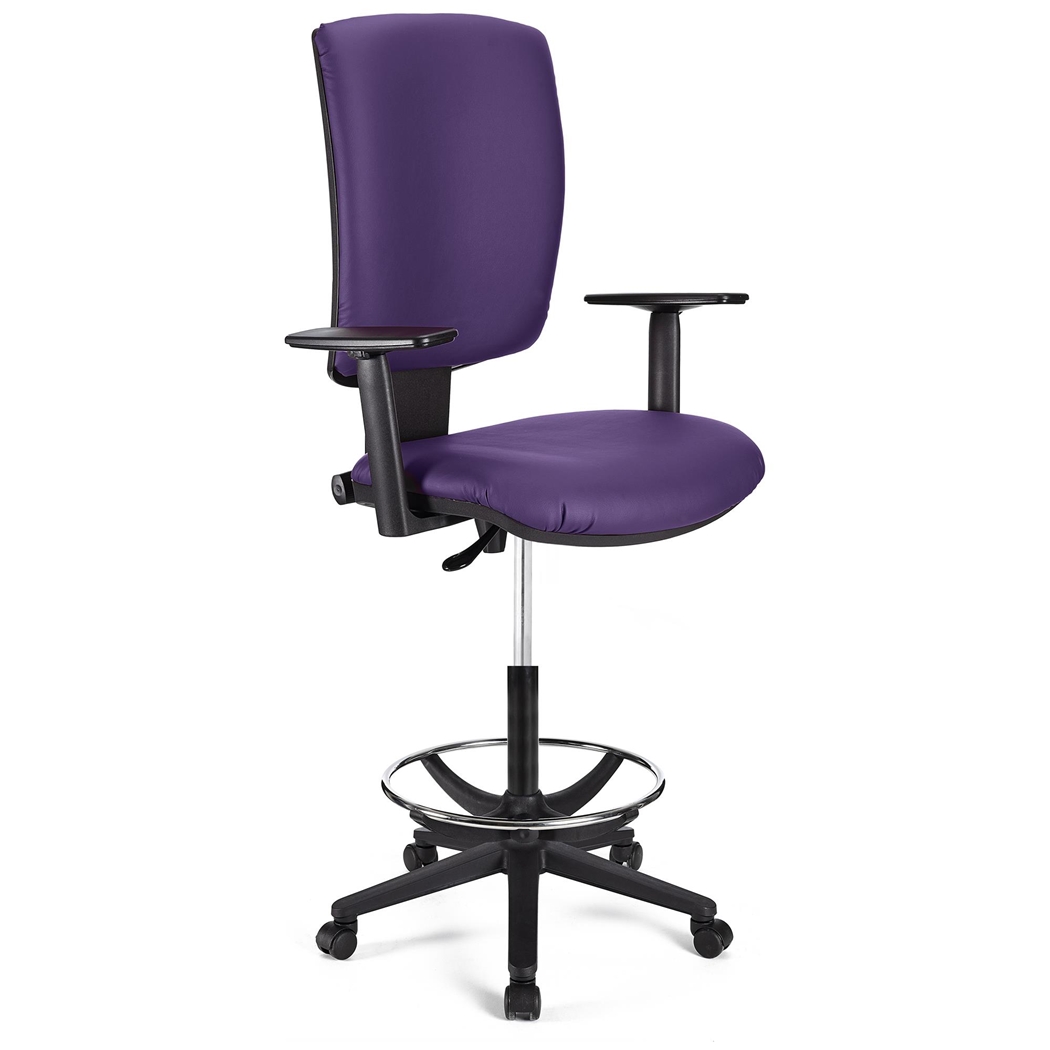 Taburete de Oficina ATLAS PLUS PIEL, Respaldo Ajustable, Gran Acolchado, En Morado