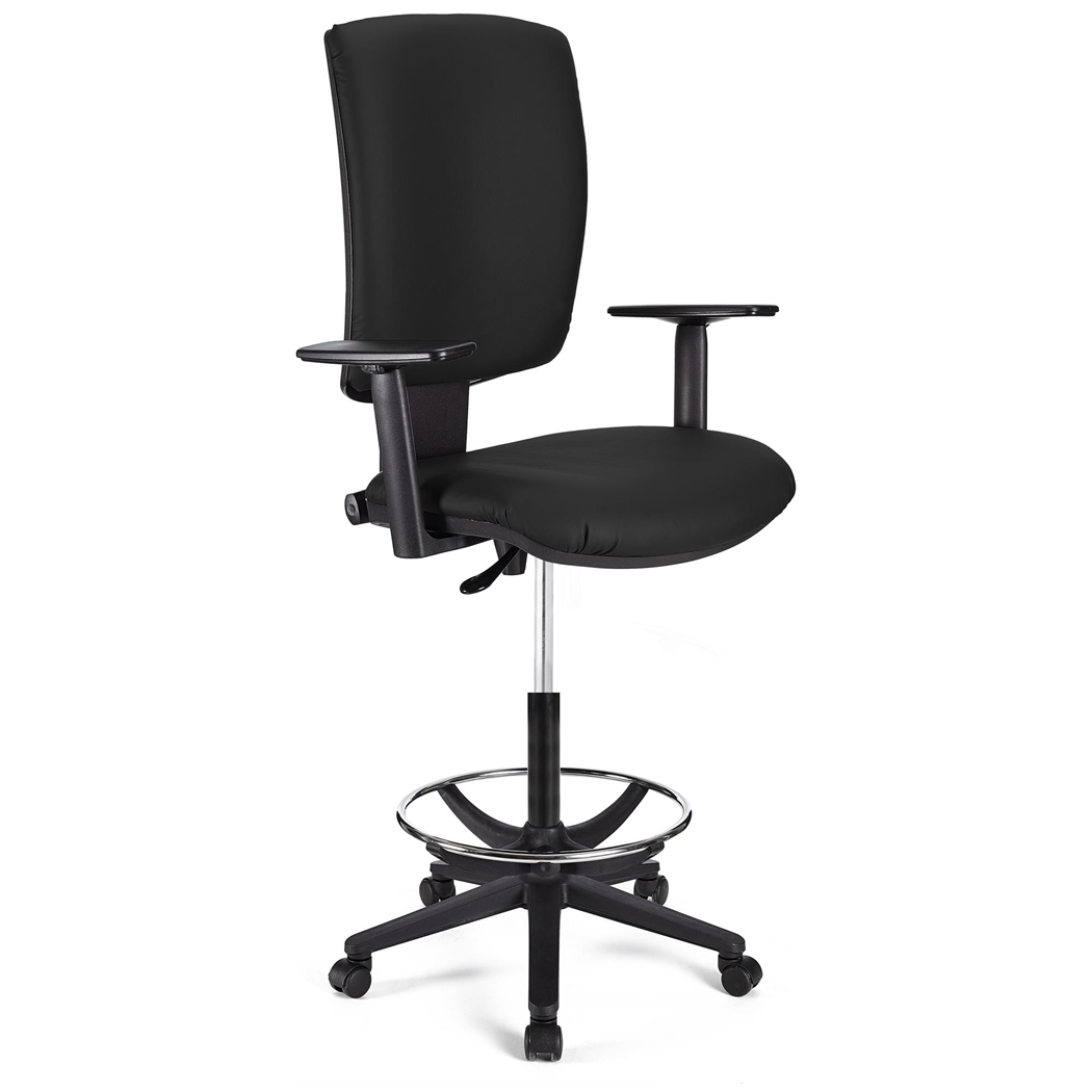 Taburete de Oficina ATLAS PLUS PIEL, Respaldo Ajustable, Gran Acolchado, En Negro