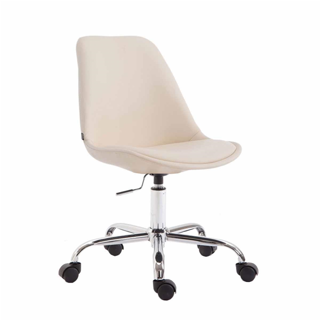 Silla de Oficina de Diseño TULUM, Base Metálica, En Piel color Crema