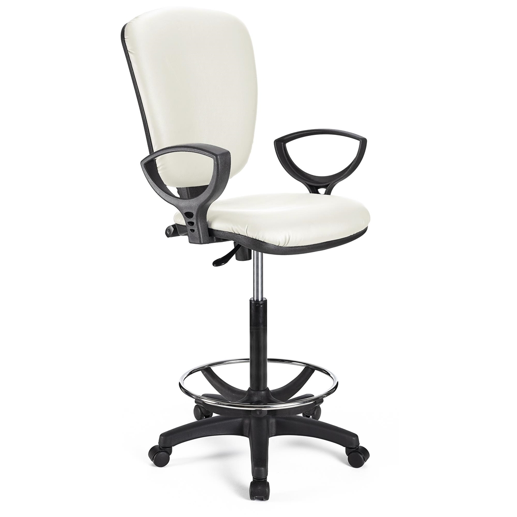 Taburete de Trabajo CALIPSO PIEL, Respaldo Ajustable, Gran Acolchado, En Blanco