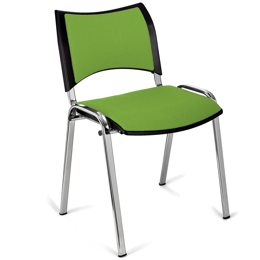 Silla de Confidente ROMEL, Cómodo Acolchado, Apilable, Patas Cromadas, en Tela Verde Lima