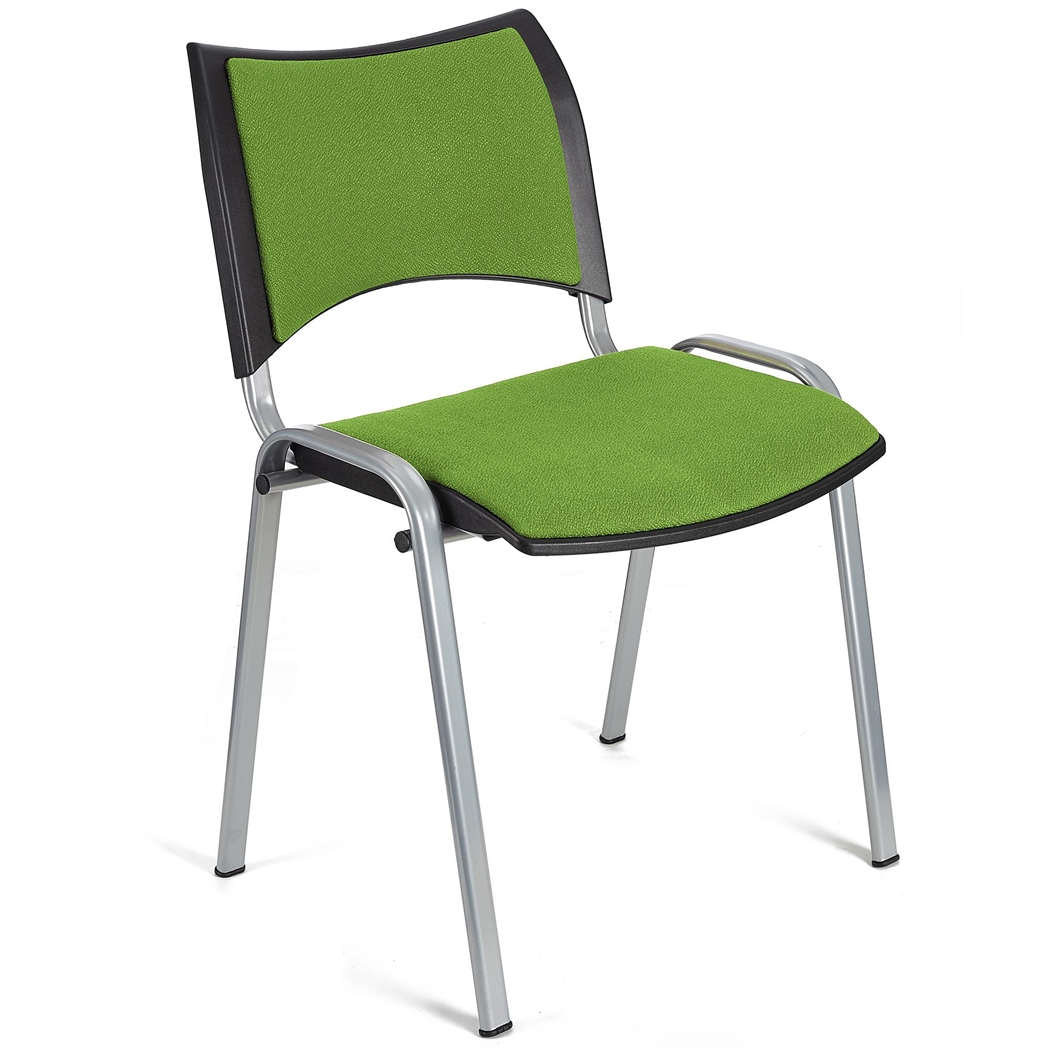 Silla de Confidente ROMEL, Cómodo Acolchado, Apilable, Patas Grises, en Tela Verde Lima