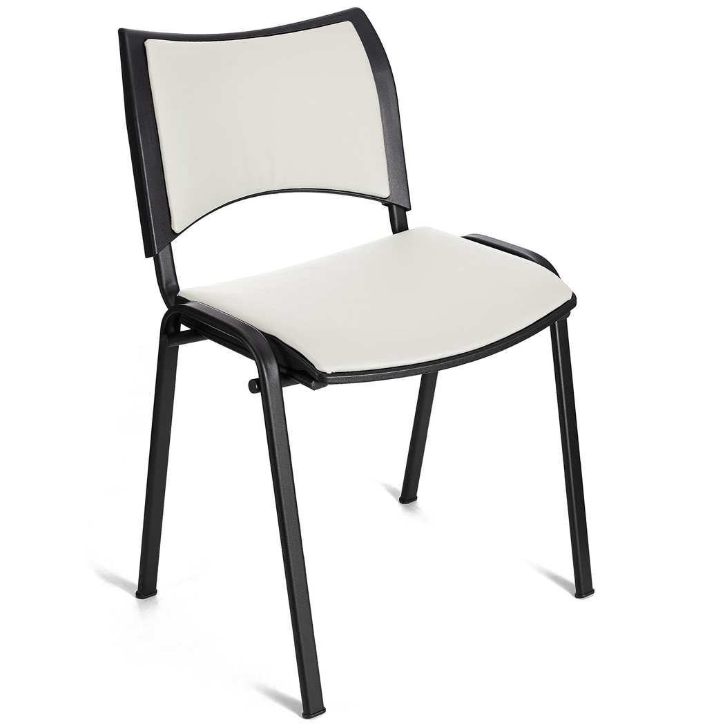 Silla de Confidente ROMEL PIEL, Cómodo Acolchado, Apilable, Patas Negras, en Blanco