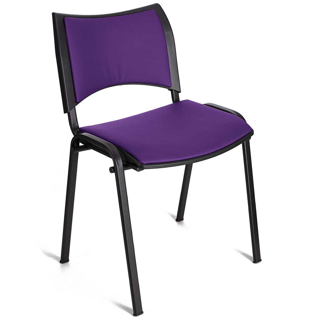 Silla de Confidente ROMEL PIEL, Cómodo Acolchado, Apilable, Patas Negras, en Morado