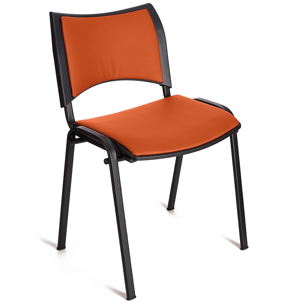 Silla de Confidente ROMEL PIEL, Cómodo Acolchado, Apilable, Patas Negras, en Naranja