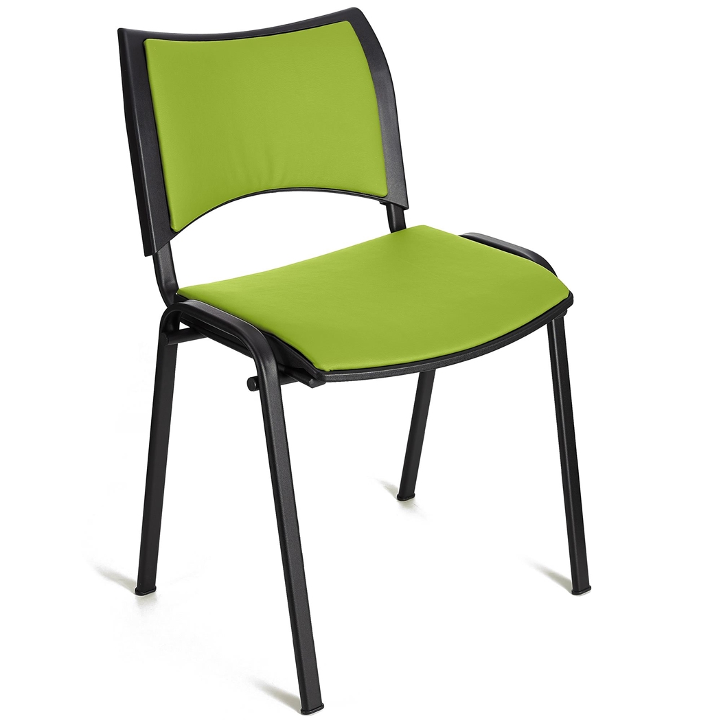 Silla de Confidente ROMEL PIEL, Cómodo Acolchado, Apilable, Patas Negras, en Verde