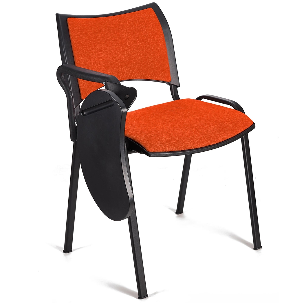 Silla de Confidente ROMEL CON PALA, Cómodo Acolchado, Apilable, Patas Negras, en Tela Naranja