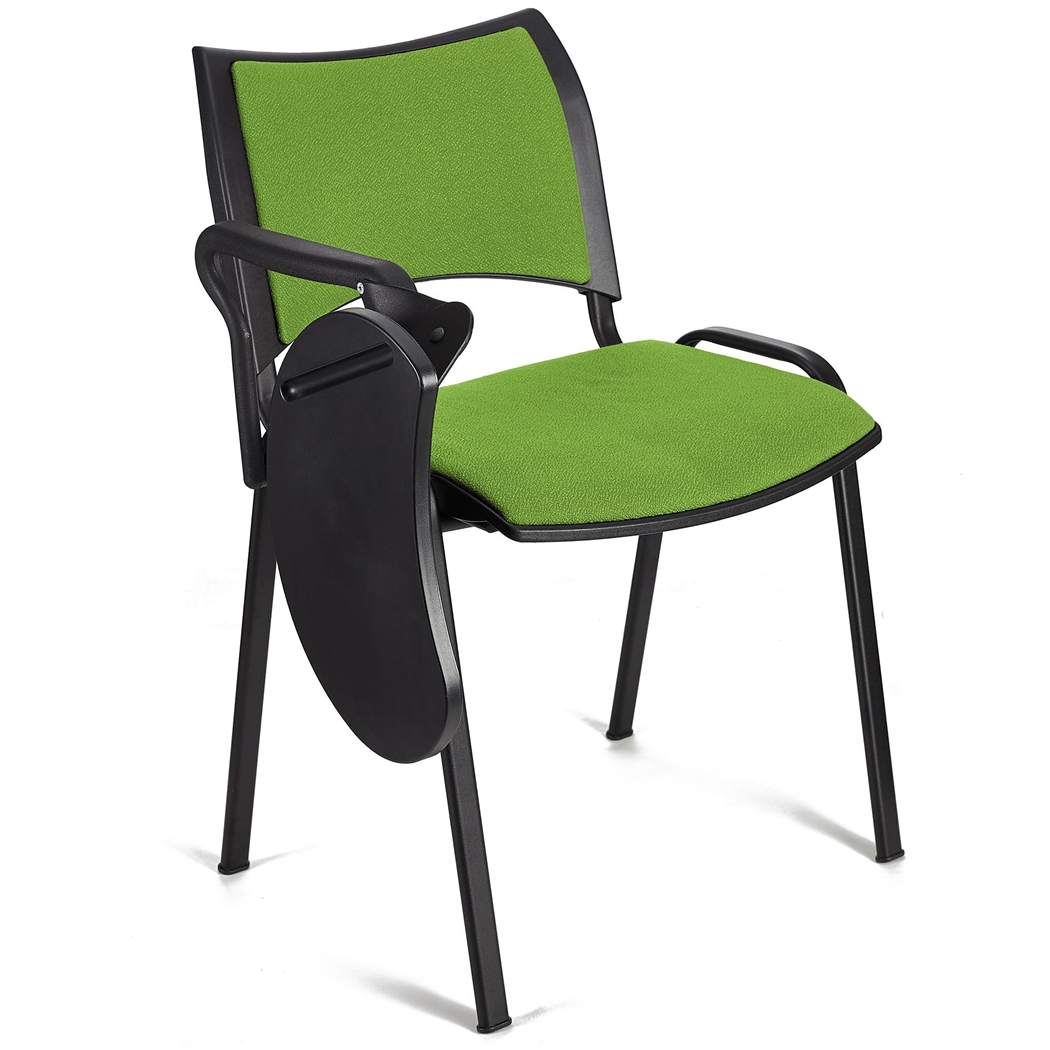 Silla de Confidente ROMEL CON PALA, Cómodo Acolchado, Apilable, Patas Negras, en Tela Verde Lima