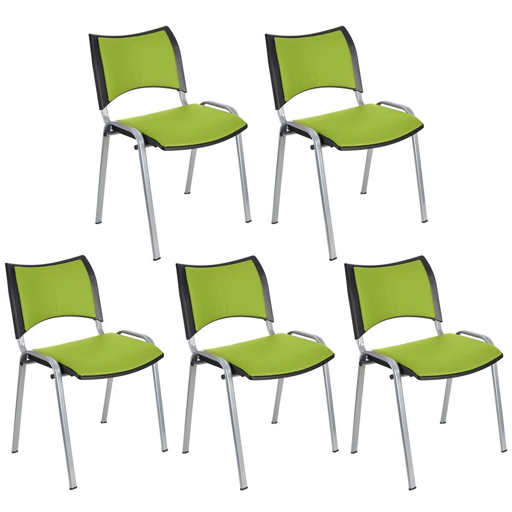 Lote de 5 Sillas de Confidente ROMEL PIEL, Cómodo Acolchado, Apilables, Patas Grises, en Verde
