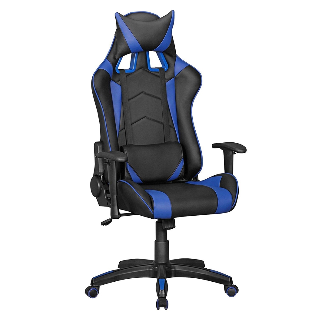 Silla Gaming ORBY, Respaldo Reclinable, Incluye Cojines, En Piel Negro y Azul