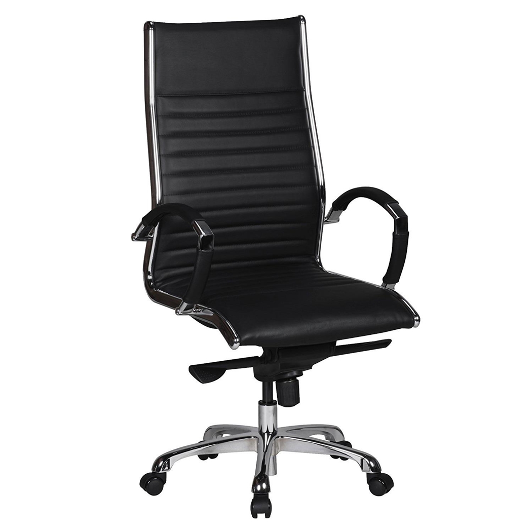 Silla de Oficina BAVIERA, Estructura Cromada, Muy Elegante, En Cuero Negro