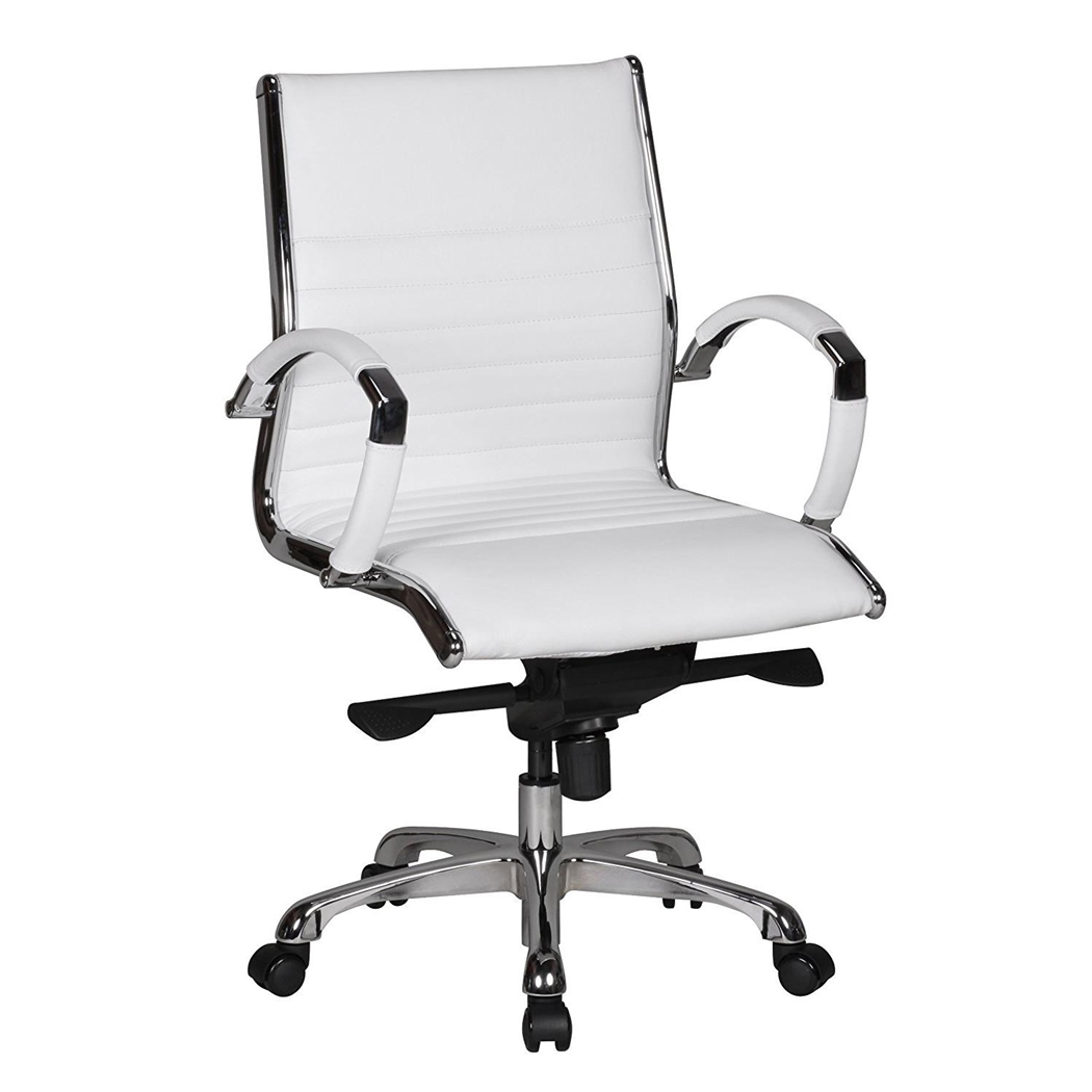 Silla de Oficina BAVIERA 10, Estructura Cromada, Muy Elegante, En Cuero Blanco