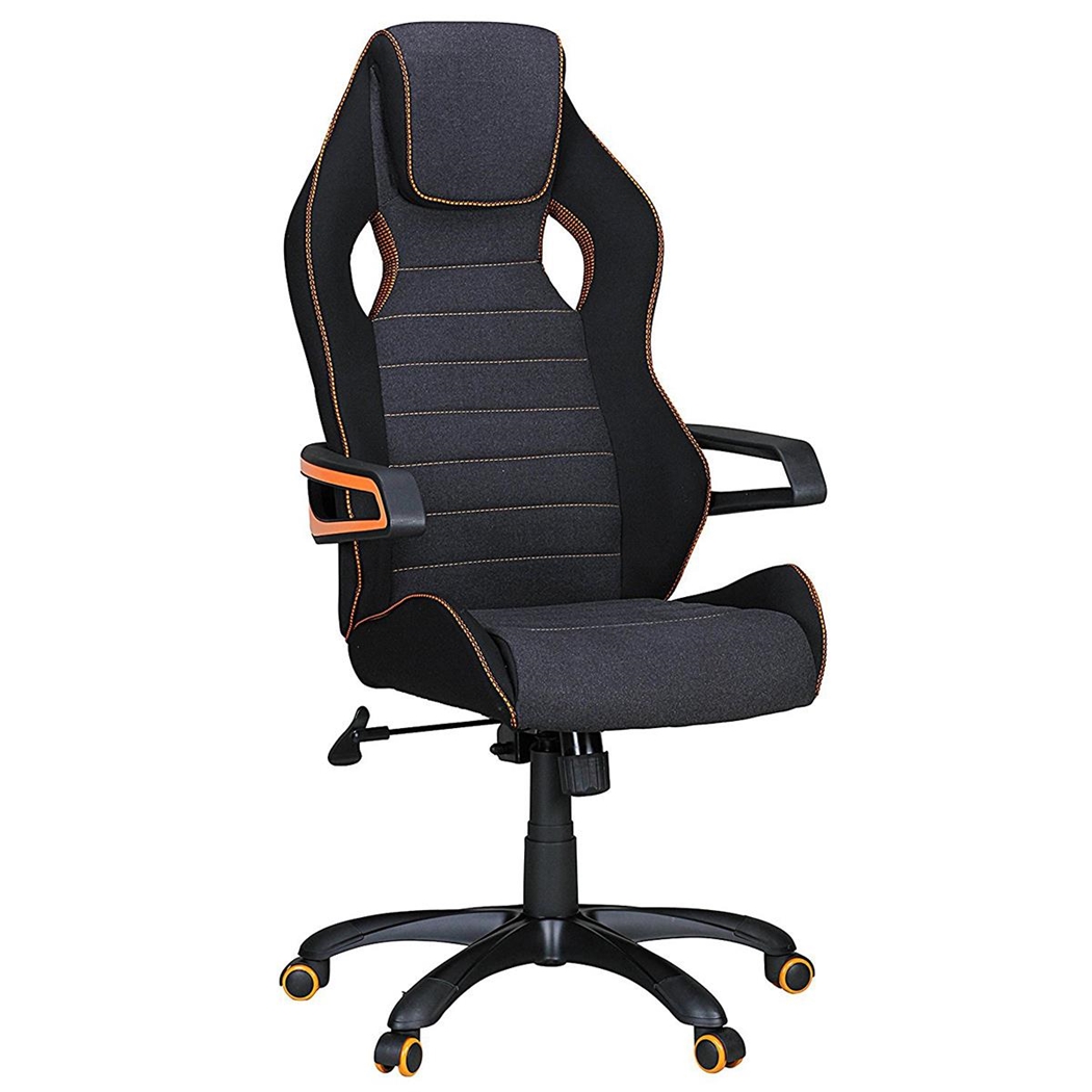 Silla Gaming DAKAR PRO, Exclusivo Diseño con Costuras, en Tela Negra y Naranja