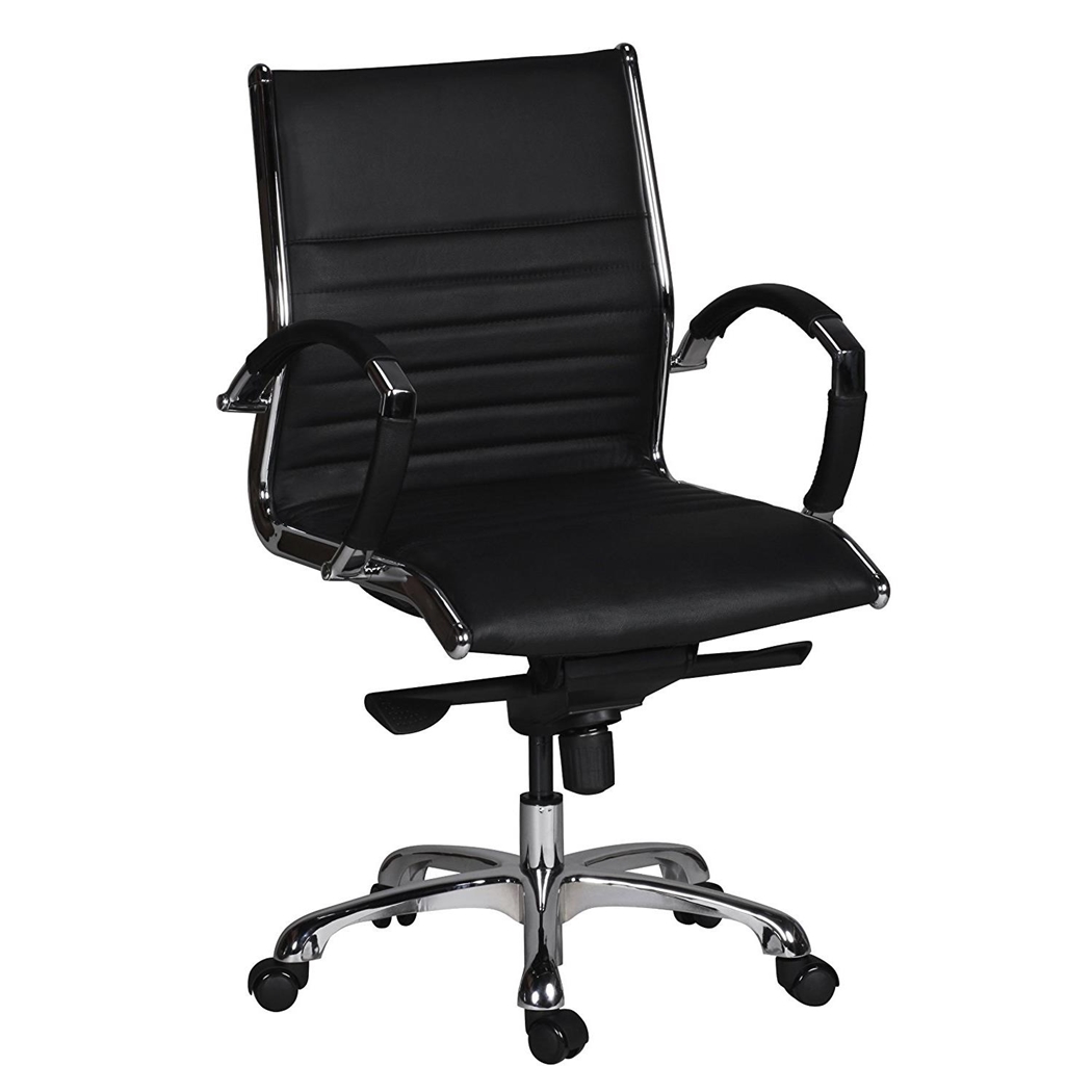 Silla de Oficina BAVIERA 10, Estructura Cromada, Muy Elegante, En Cuero Negro