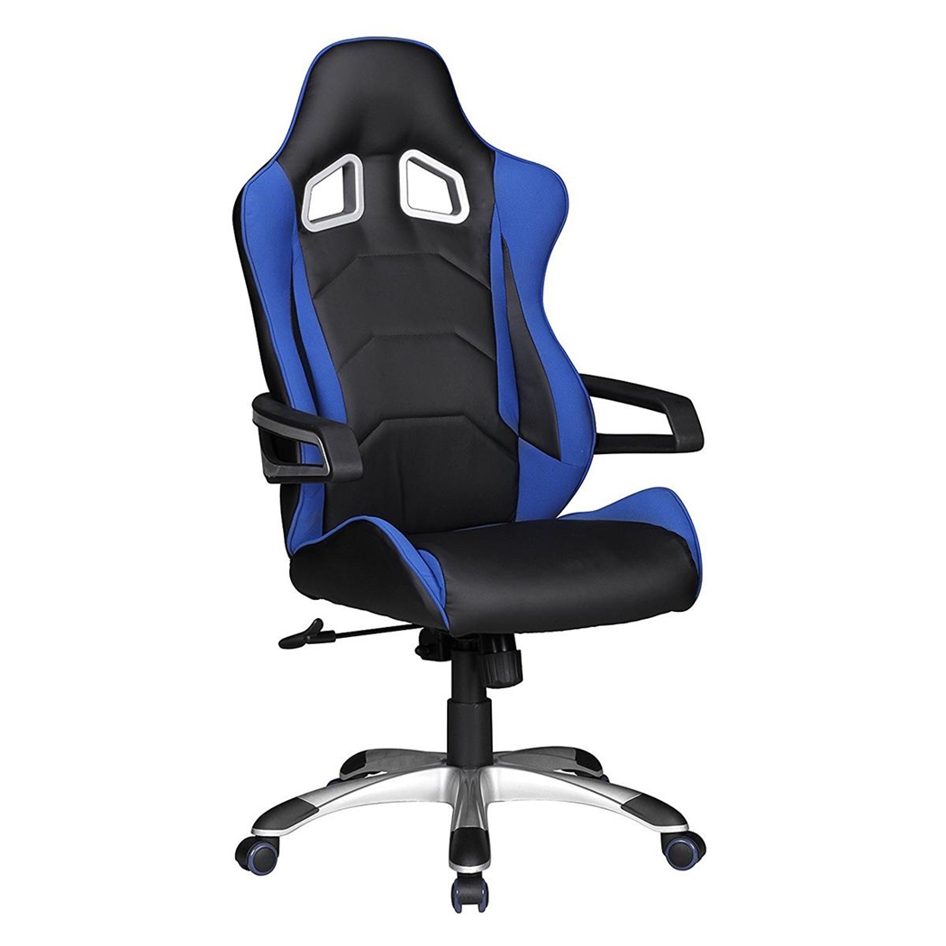 Silla Gaming GUBEN, Diseño Deportivo muy Moderno, Uso Profesional, En Tela color Azul y Negro