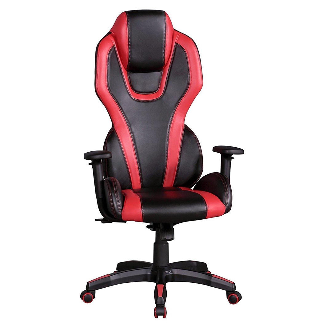 Silla de Ordenador Gaming LANDAU, Reposabrazos Ajustables, En Piel color Rojo y Negro
