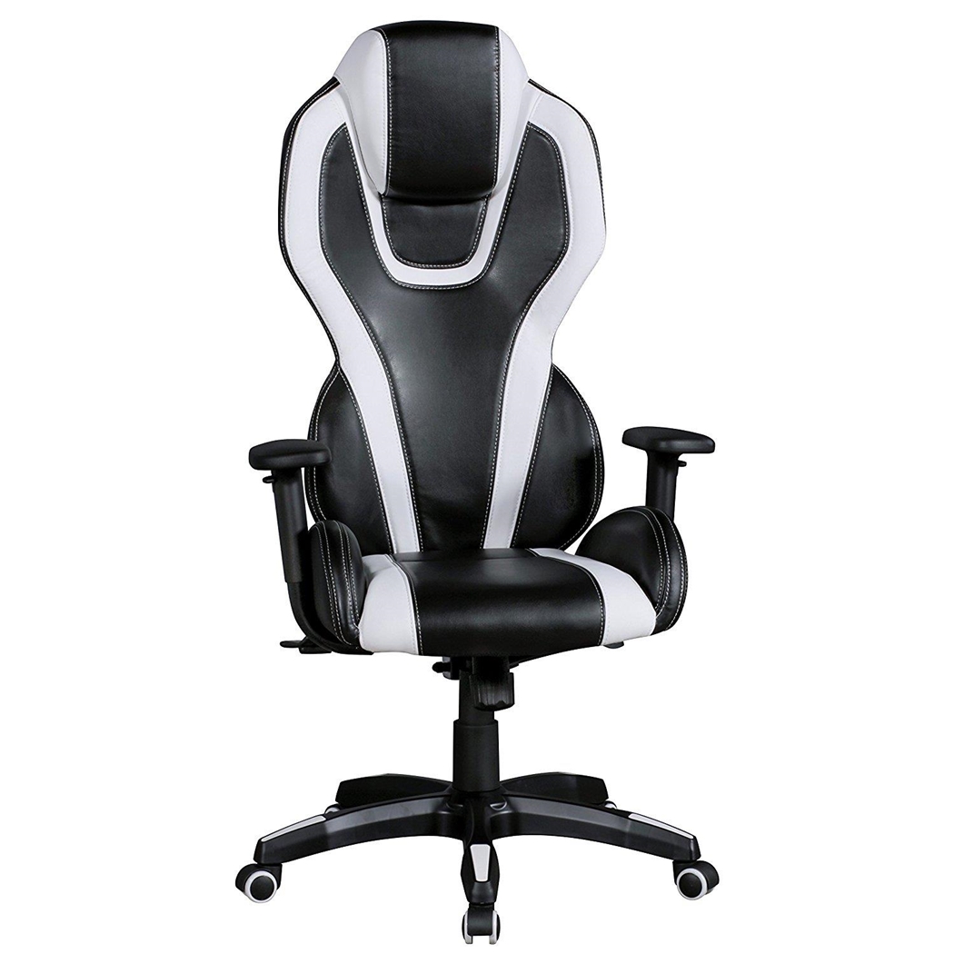 Silla de Ordenador Gaming LANDAU, Reposabrazos Ajustables, En Piel color Blanco y Negro