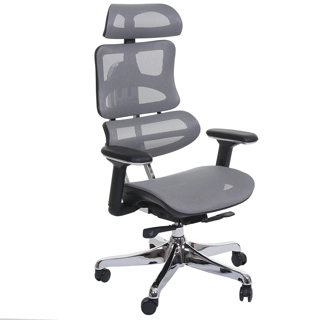 Silla Ergonómica MINERVA, Totalmente Ajustable, ISO 9001, En Malla color Gris y Negro