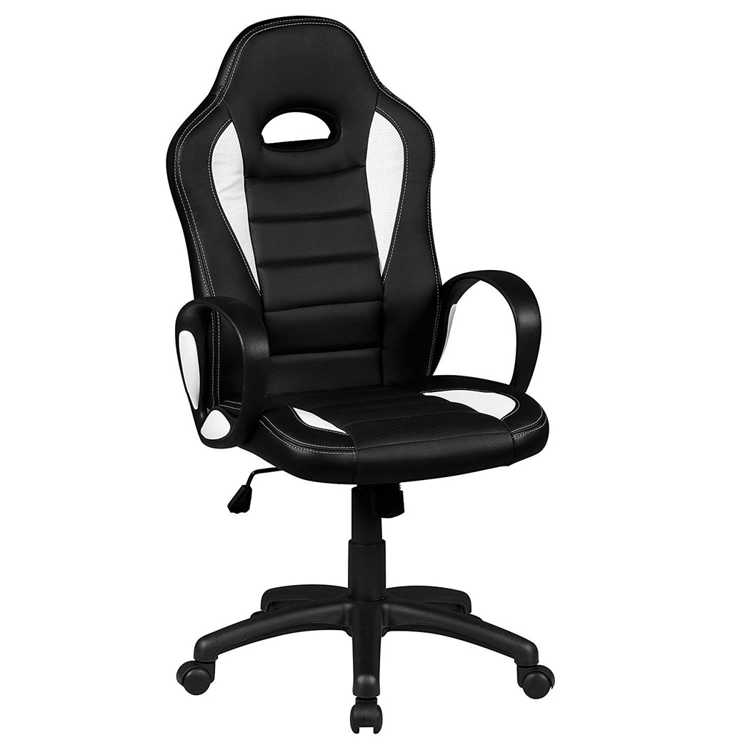 Silla Gaming CHAM, Diseño Deportivo, Gran Confort, en Piel Negra y Blanca