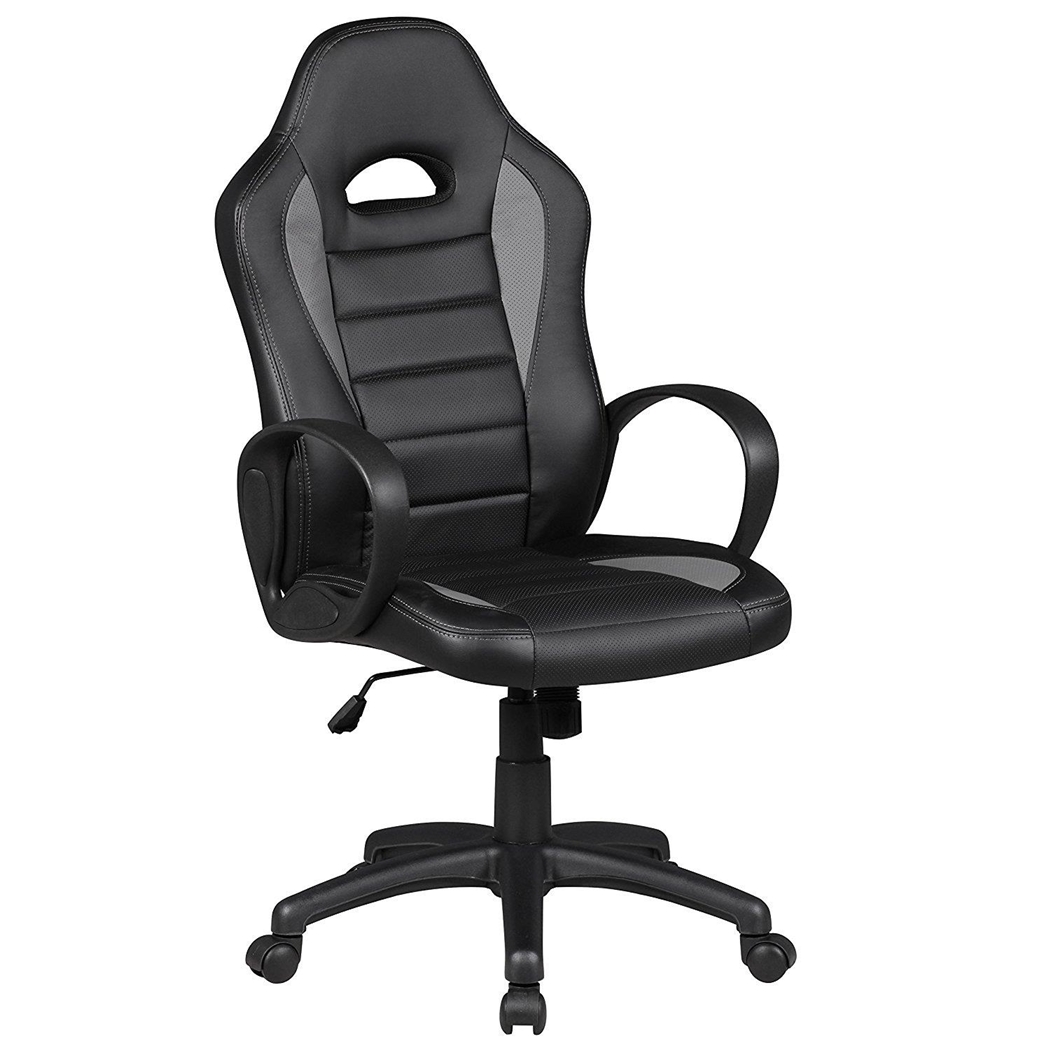 Silla Gaming CHAM, Diseño Deportivo, Gran Confort, en Piel Negra y Gris