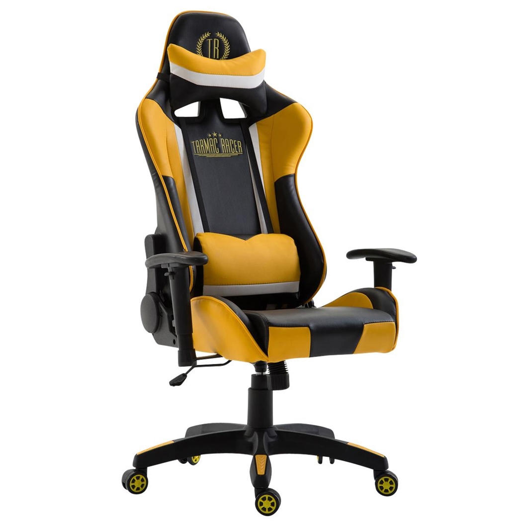 Silla Gaming JEMEX, Respaldo Reclinable, Cojines Incluidos, en Piel Negro/Amarillo