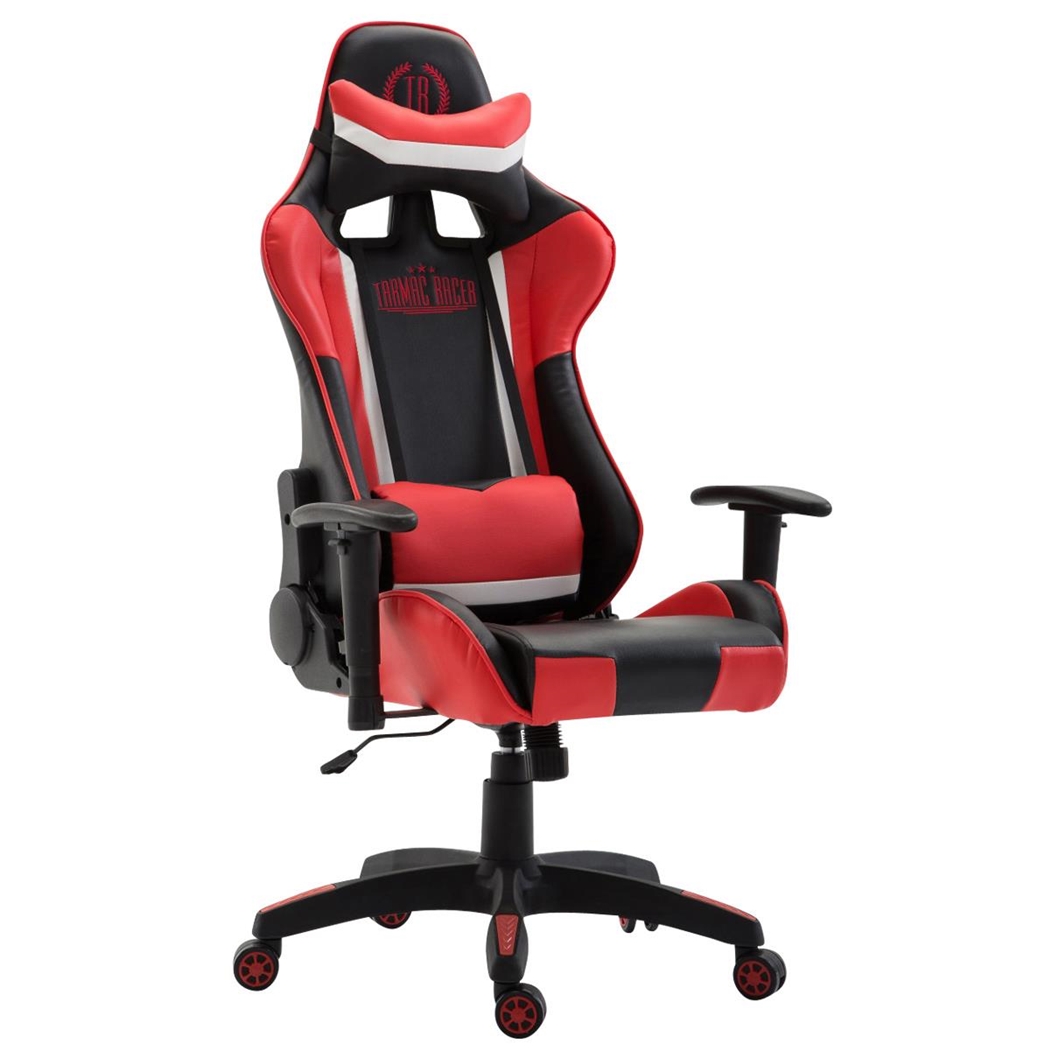 Silla Gaming JEMEX, Respaldo Reclinable, Cojines Incluidos, en Piel Negro/Rojo