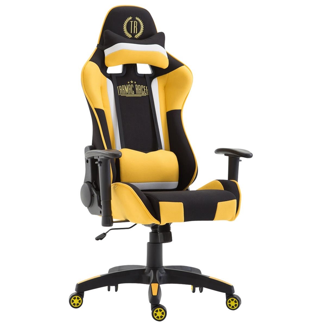 Silla Gaming JEMEX TELA, Respaldo Reclinable, Cojines Incluidos, en Negro/Amarillo