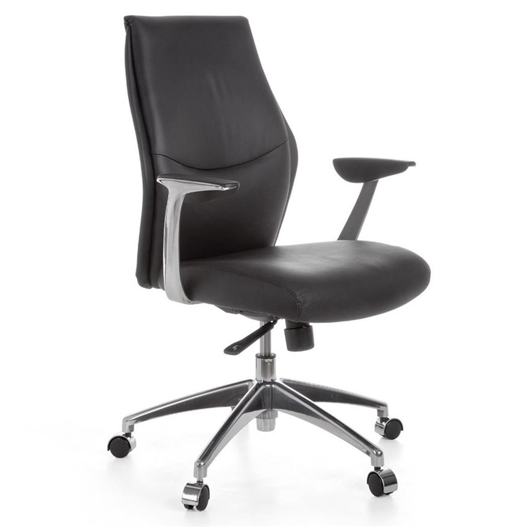 Silla de Oficina SAJONIA 10, Elegante Diseño, Grueso Acolchado, en Piel Natural color Negro