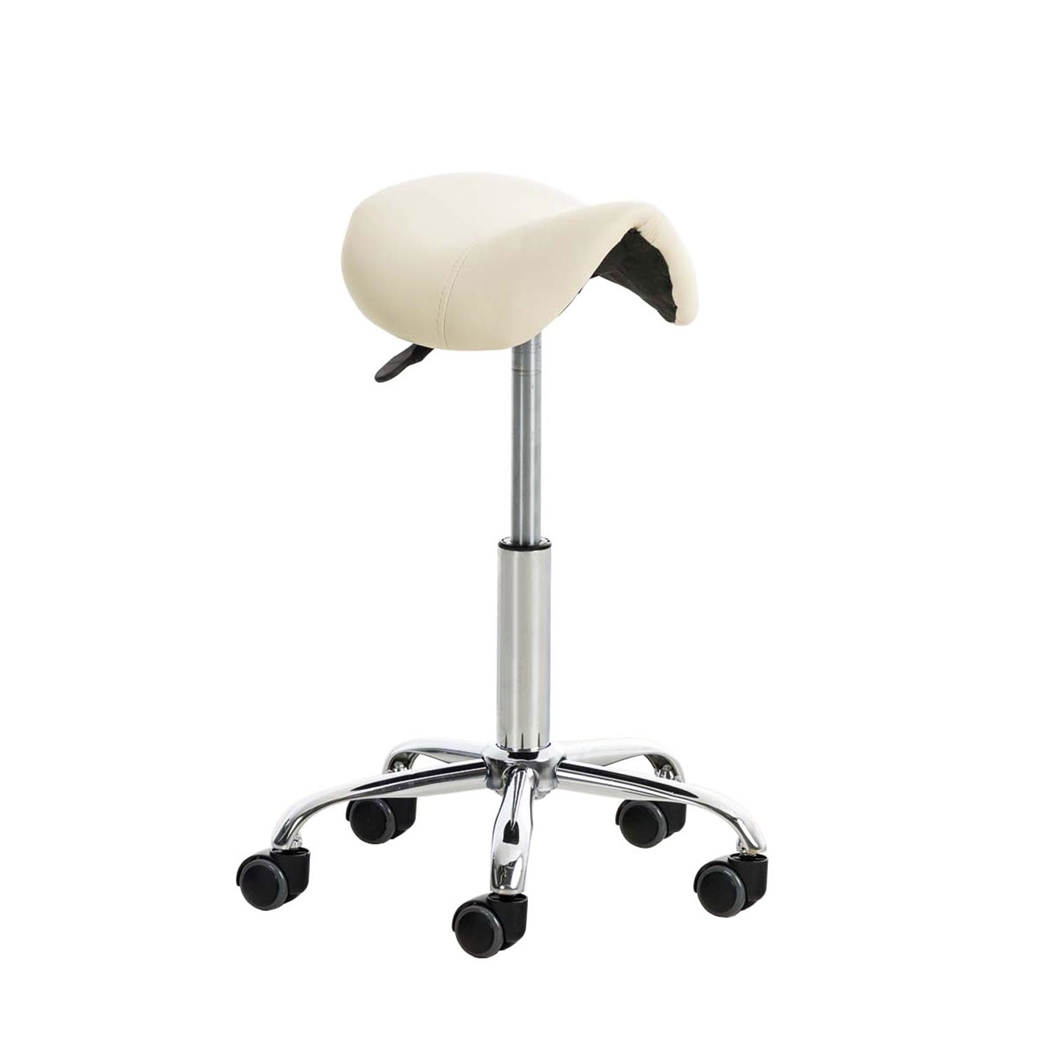 Taburete de Trabajo RESO, Forma Ergonómica, Gran Acolchado, Piel Crema