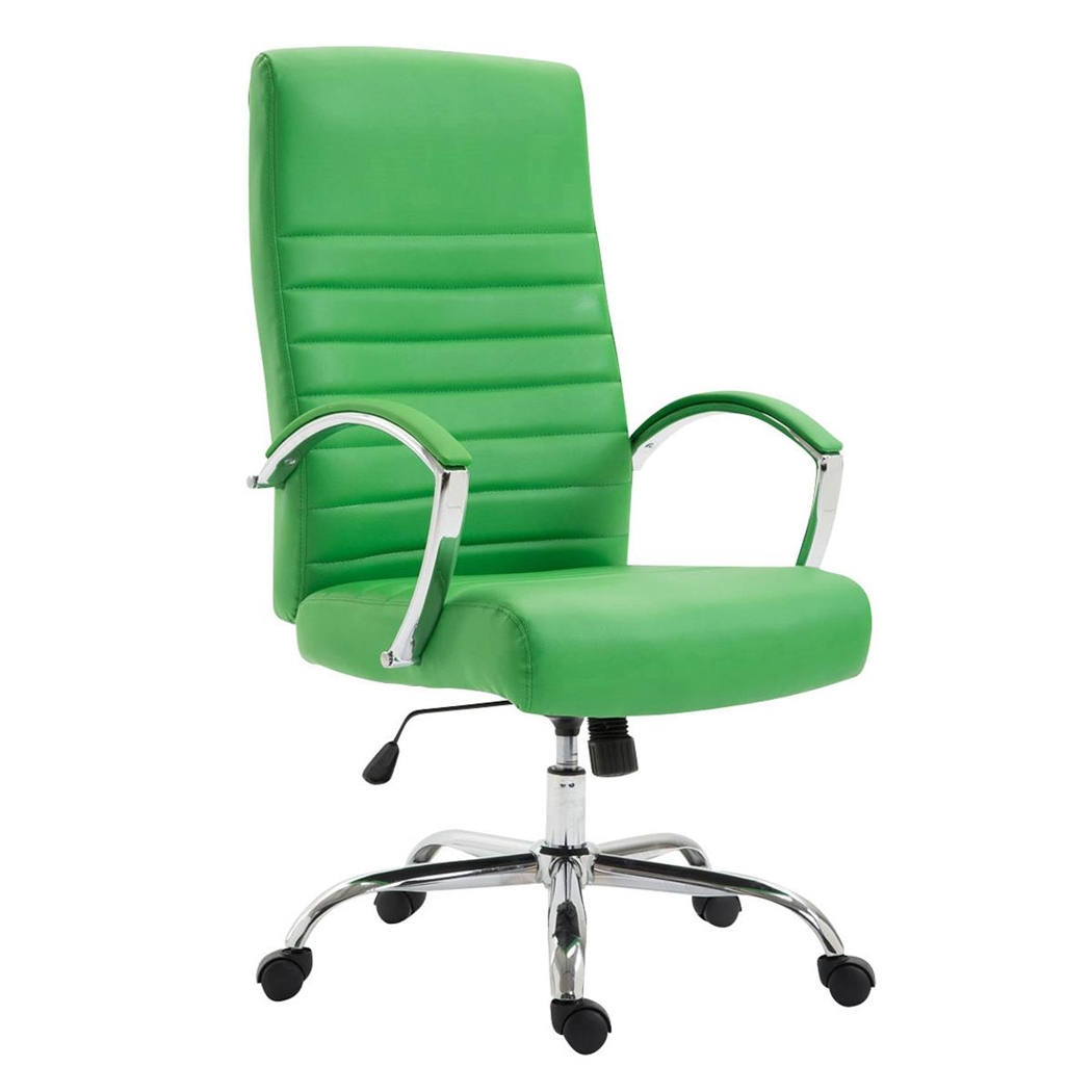 Silla de Oficina VALANTY, Grueso Acolchado, Base Metálica, Tapizada en Piel color Verde