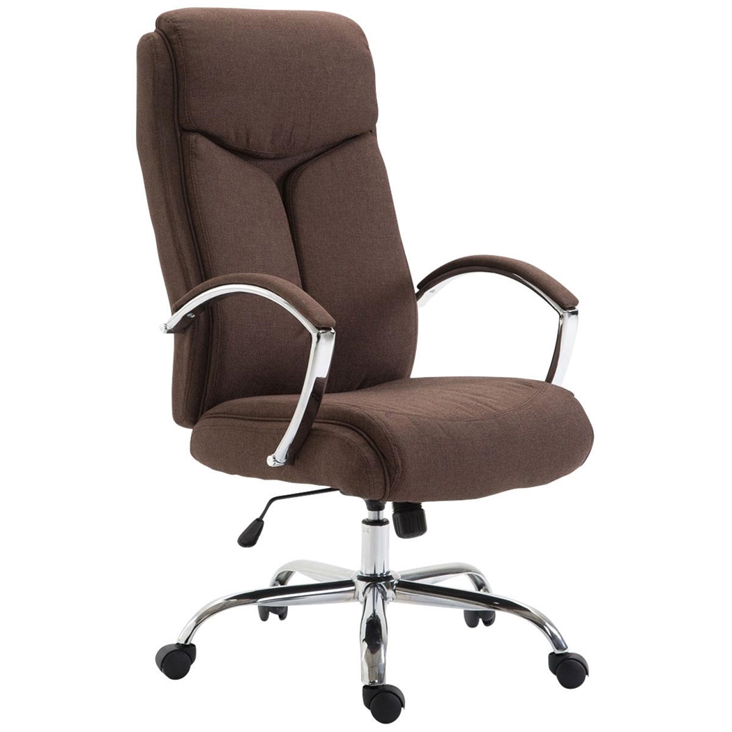 Silla de Oficina BAUDY TELA, Grueso Acolchado, Base Metálica, Tapizada en color Marrón