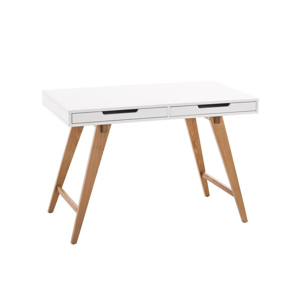 Mesa de Ordenador PROTON, Diseño Escandinavo, Dimensiones 110x60x75 cm, en Madera color Blanco/Roble