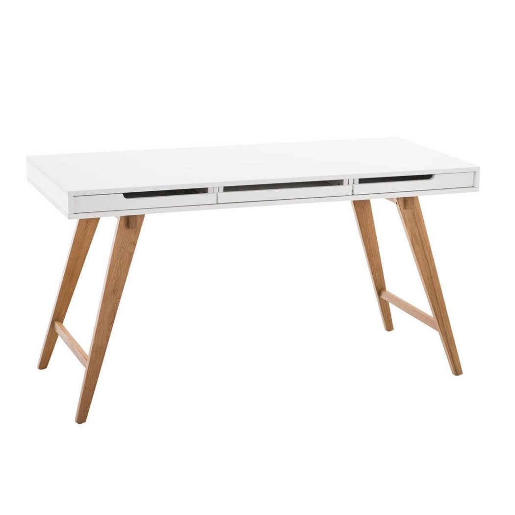 Mesa de Ordenador PROTON XL, Diseño Escandinavo, Dimensiones 140x60x75 cm, en Madera color Blanco/Roble