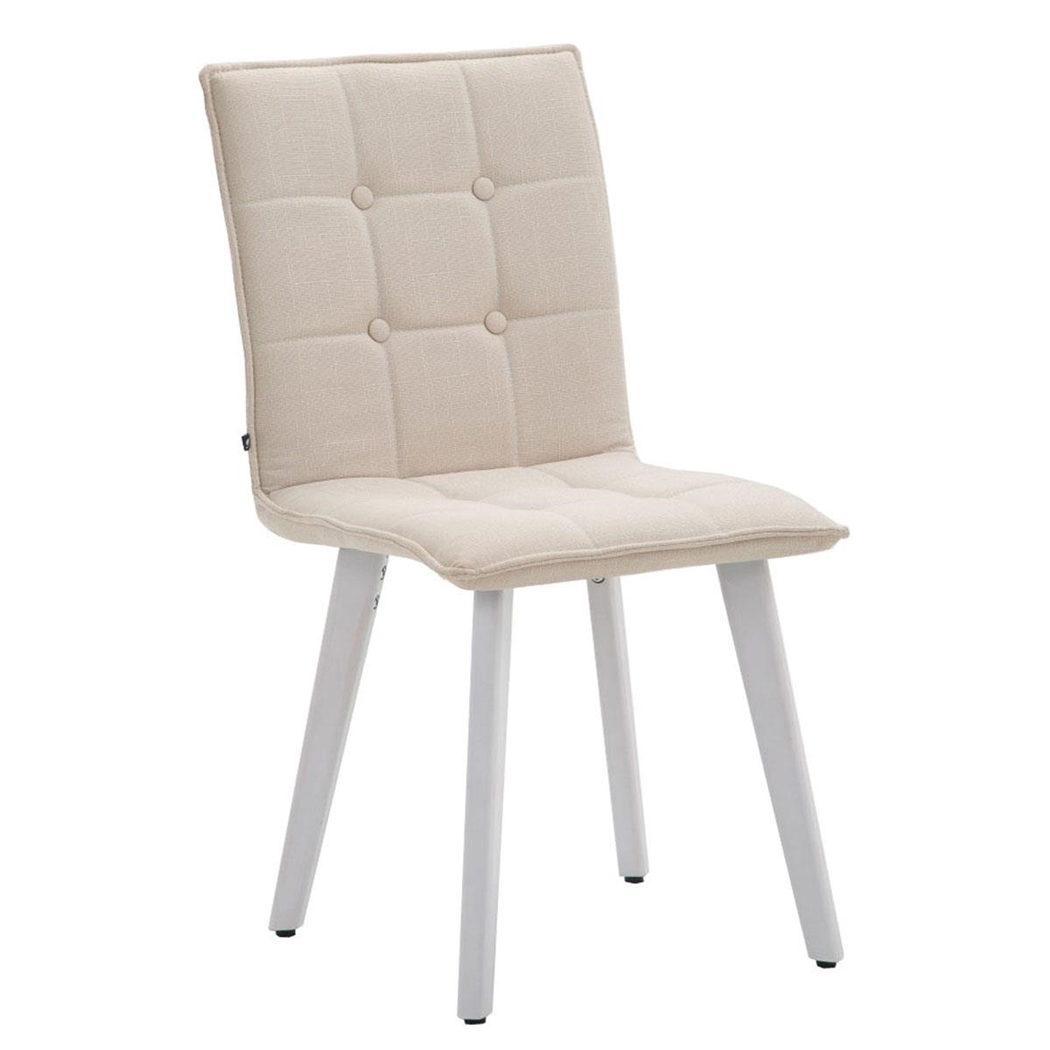 Silla de Confidente ERNY, Patas de Madera Blancas, Tela Crema